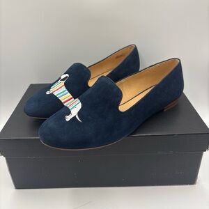 Talbots Ryan Blue Nubuck Embroidered Dachshund Loafers Women’s Size 7.5 Flats